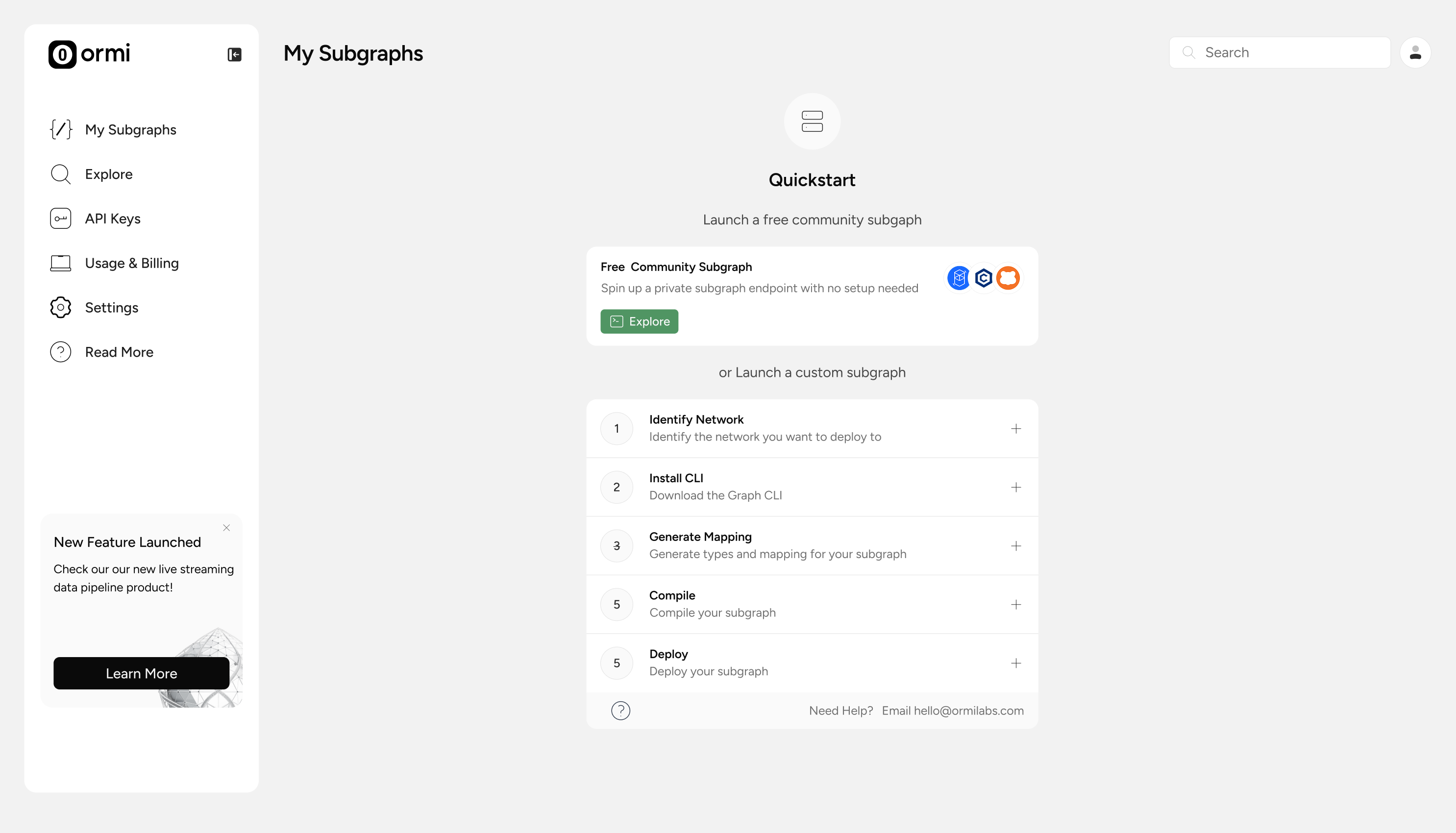 Ormi Subgraph Dashboard Interface